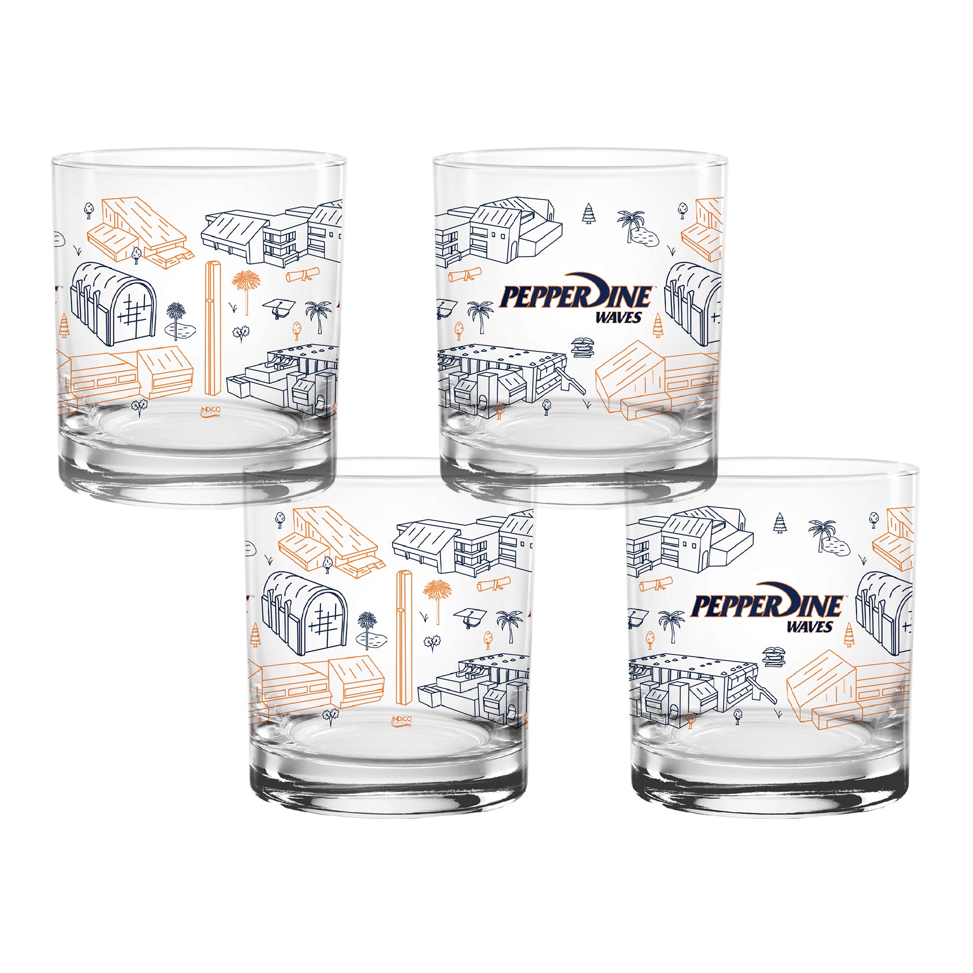 Set of 4 Pepperdine Waves Campus Line Art 10oz Tritan Tumblers