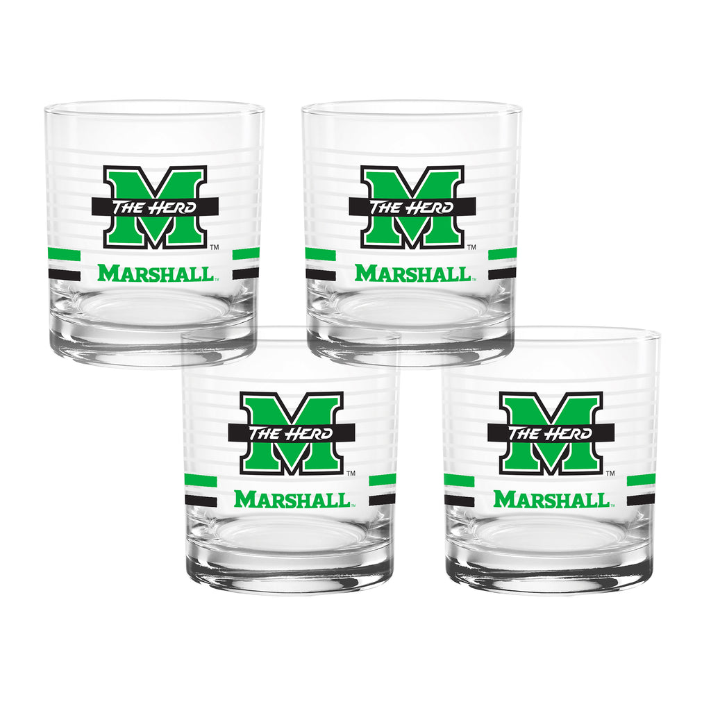 Set of 4 Marshall Thundering Herd 14oz Ring Rocks Glasses
