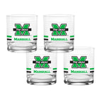 Set of 4 Marshall Thundering Herd 14oz Ring Rocks Glasses