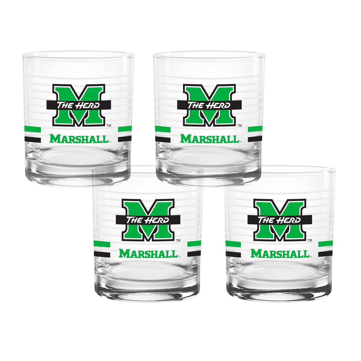 Set of 4 Marshall Thundering Herd 14oz Ring Rocks Glasses