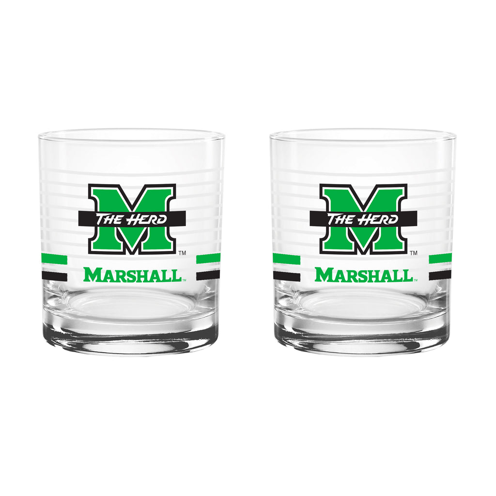 Set of 2 Marshall Thundering Herd 14oz Ring Rocks Glasses