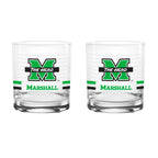 Set of 2 Marshall Thundering Herd 14oz Ring Rocks Glasses