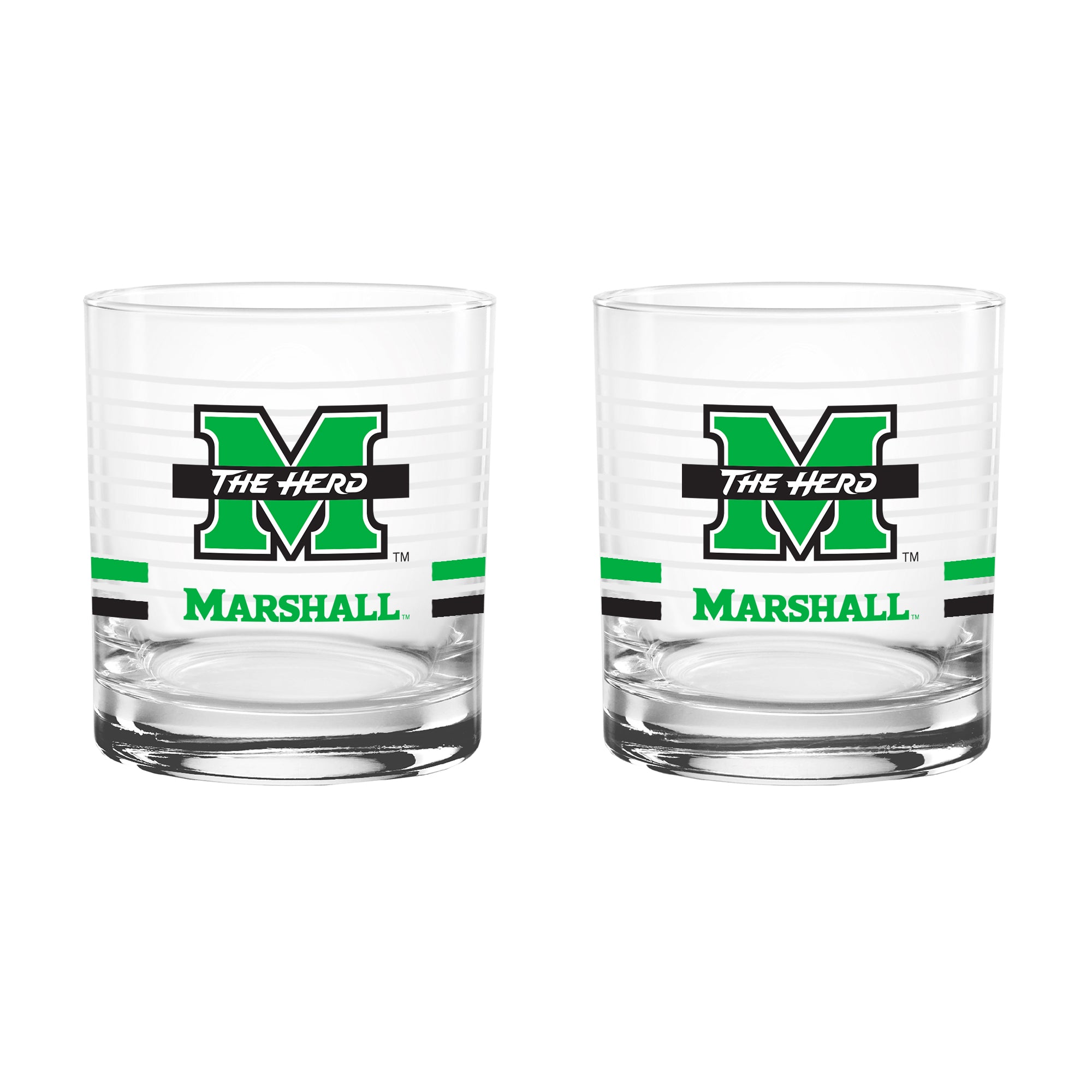 Set of 2 Marshall Thundering Herd 14oz Ring Rocks Glasses