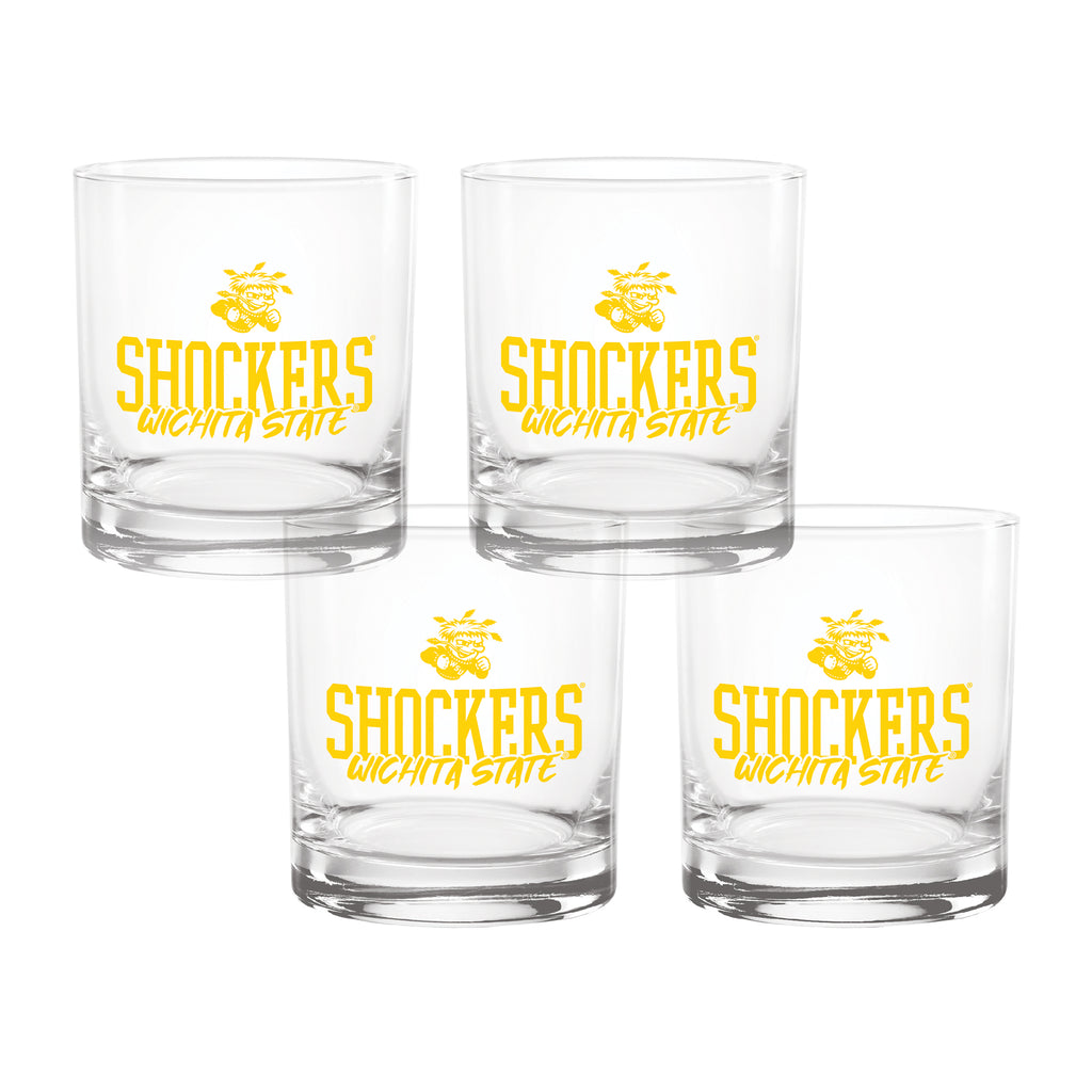 Set of 4 Wichita State Shockers 14oz Chill Rock Glasses