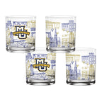 Set of 4 Marquette Golden Eagles Campus Line Art 14oz Rocks Glasses