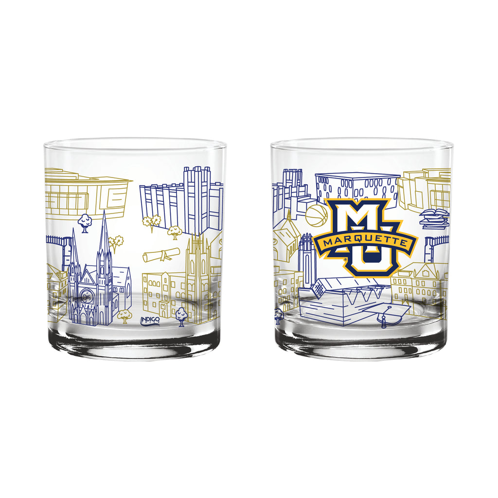 Set of 2 Marquette Golden Eagles Campus Line Art 14oz Rocks Glasses