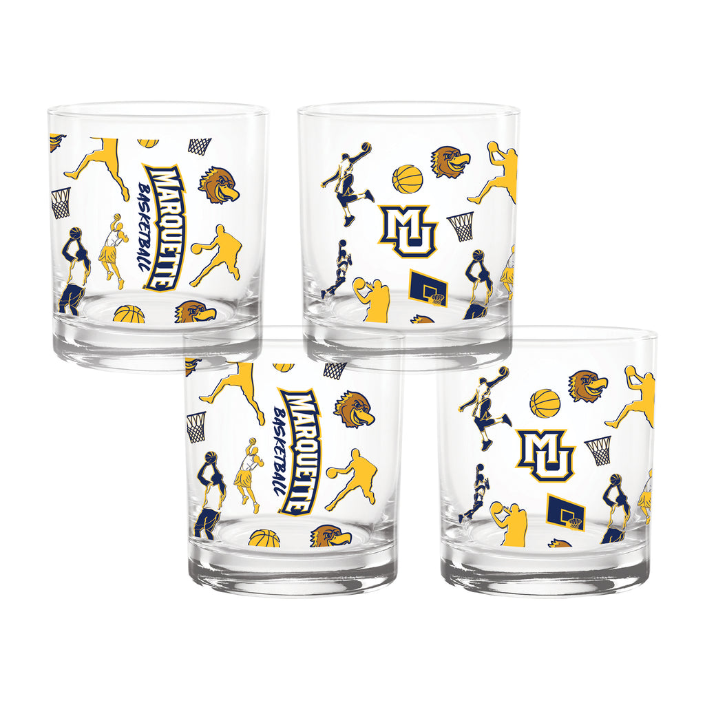 Set of 4 Marquette Golden Eagles Basketball Sketch 14oz Rocks Glasses