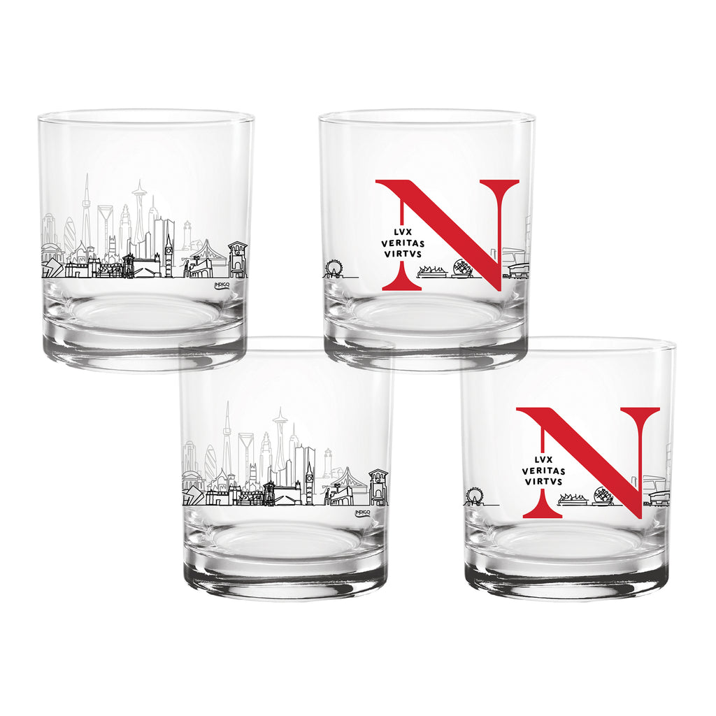 Set of 4 Northeastern Huskies Campus Line Art 14oz Rocks Glasses