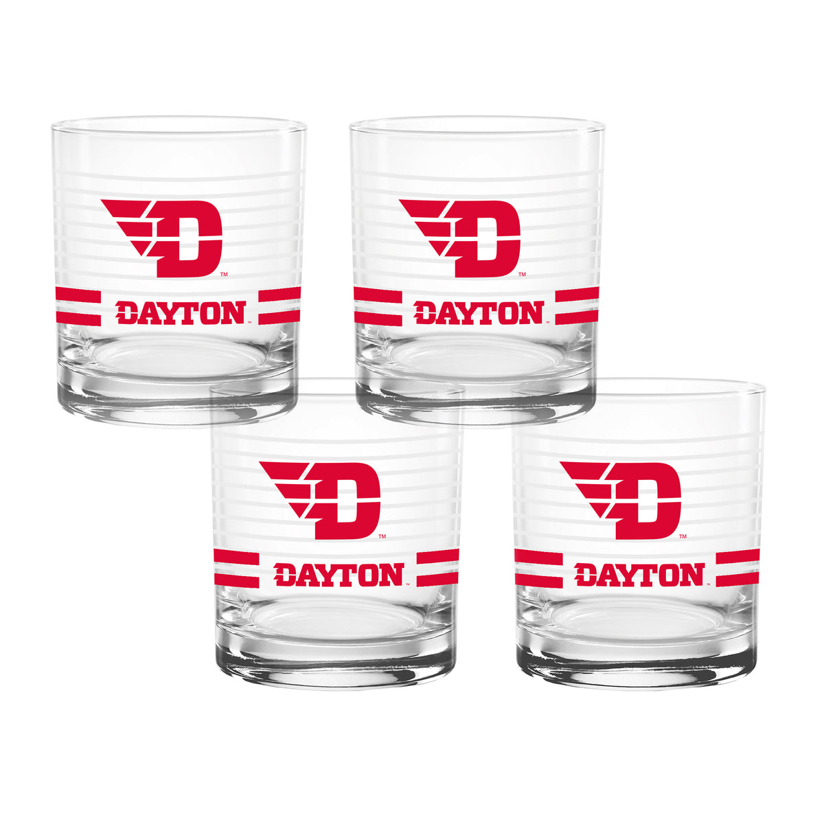 Set of 4 Dayton Flyers 14oz Ring Rocks Glasses