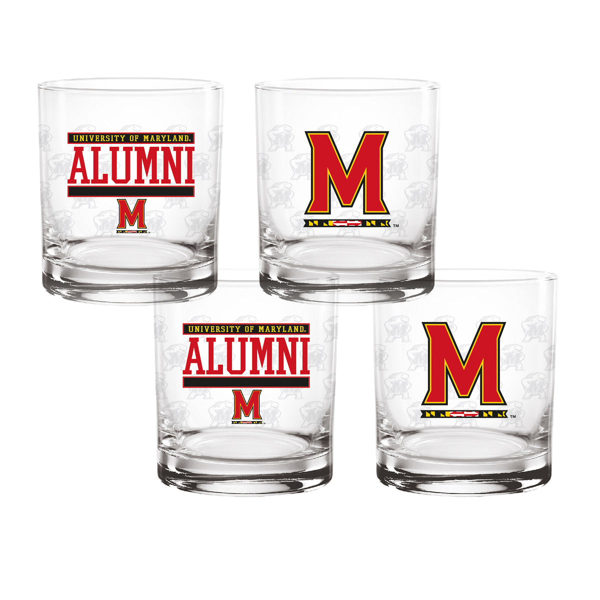 Set of 4 Maryland Terrapins 14oz Alumni Rocks Glasses