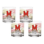 Set of 4 Maryland Terrapins Campus Line Art 14oz Rocks Glasses