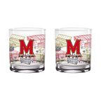 Set of 2 Maryland Terrapins Campus Line Art 14oz Rocks Glasses