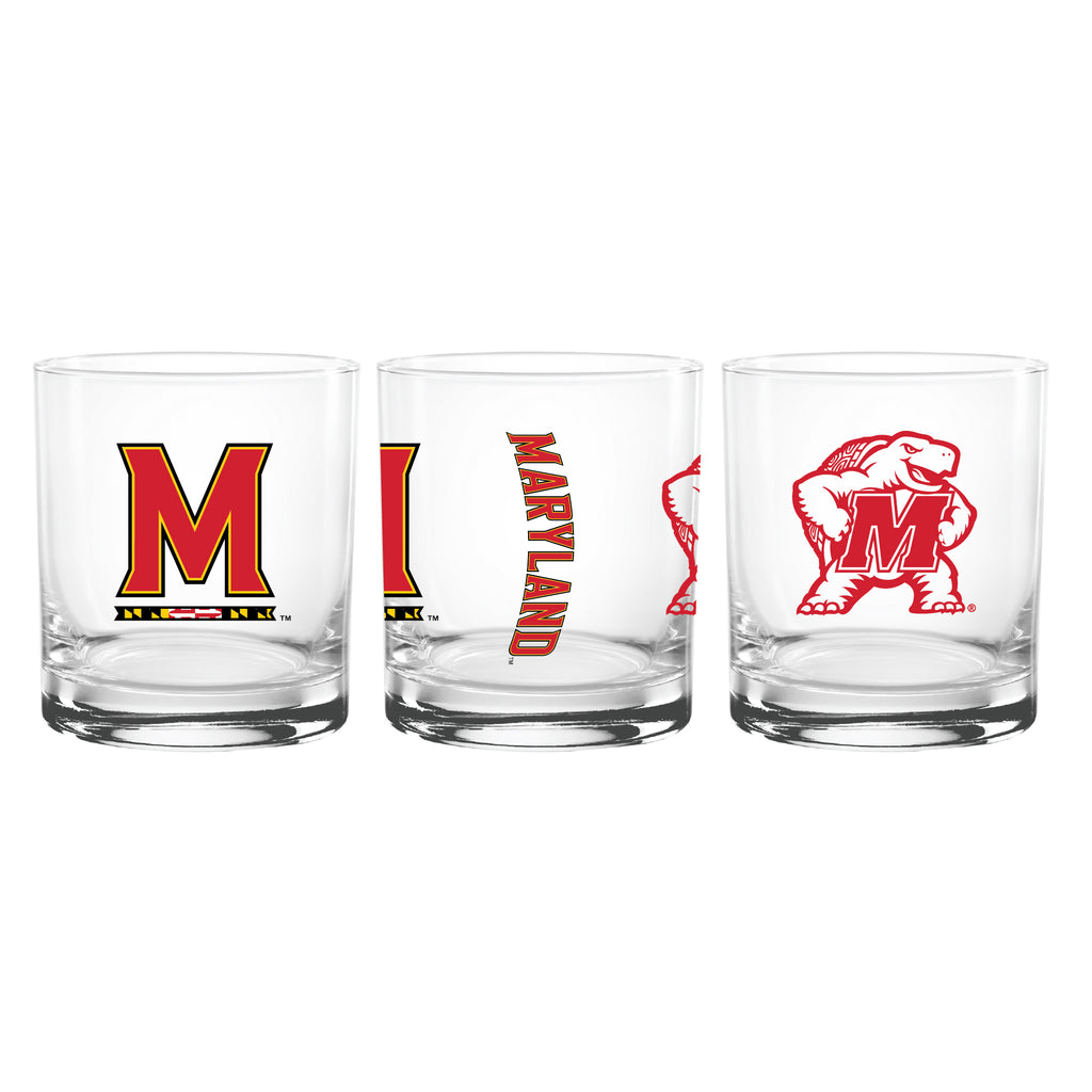 Set of 2 Maryland Terrapins College Vault Sketch 14oz Rocks Glasses