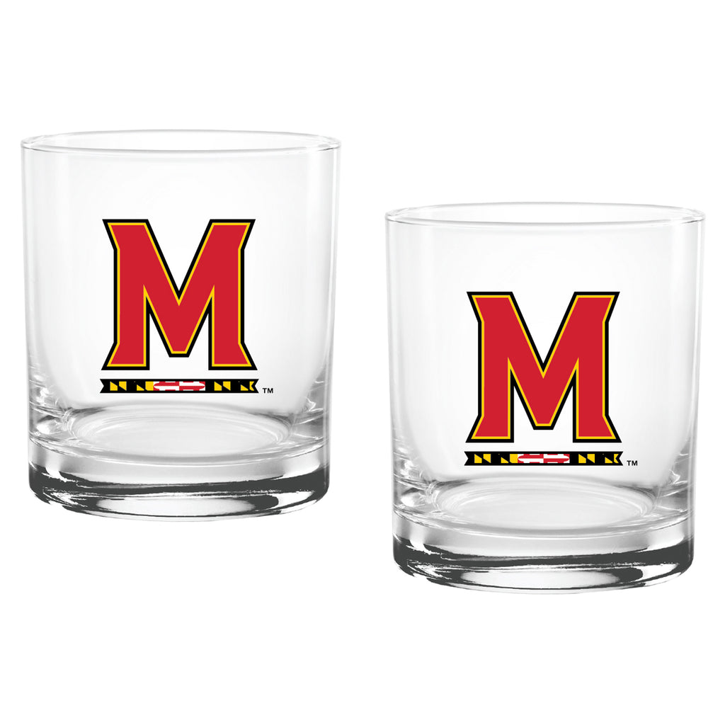 Set of 2 Maryland Terrapins College Vault Sketch 14oz Rocks Glasses