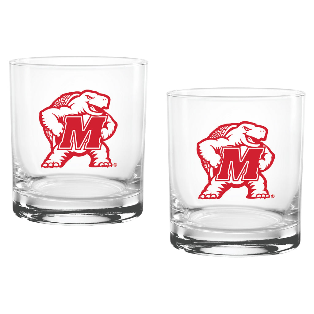Set of 2 Maryland Terrapins College Vault Sketch 14oz Rocks Glasses