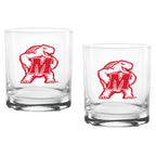 Set of 2 Maryland Terrapins College Vault Sketch 14oz Rocks Glasses