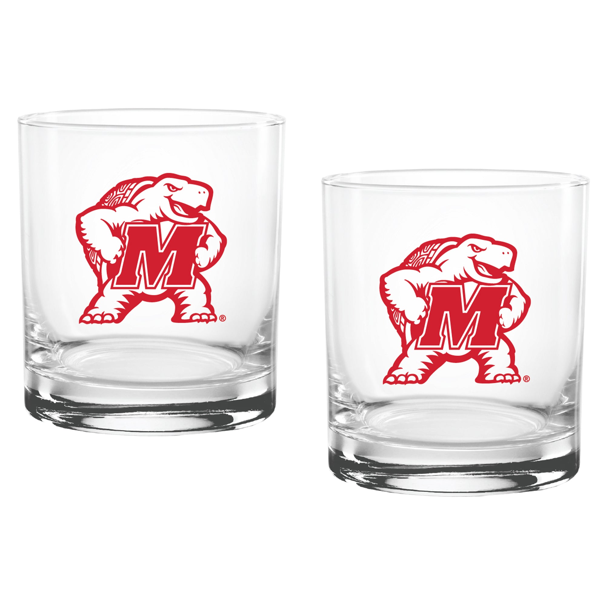 Set of 2 Maryland Terrapins College Vault Sketch 14oz Rocks Glasses