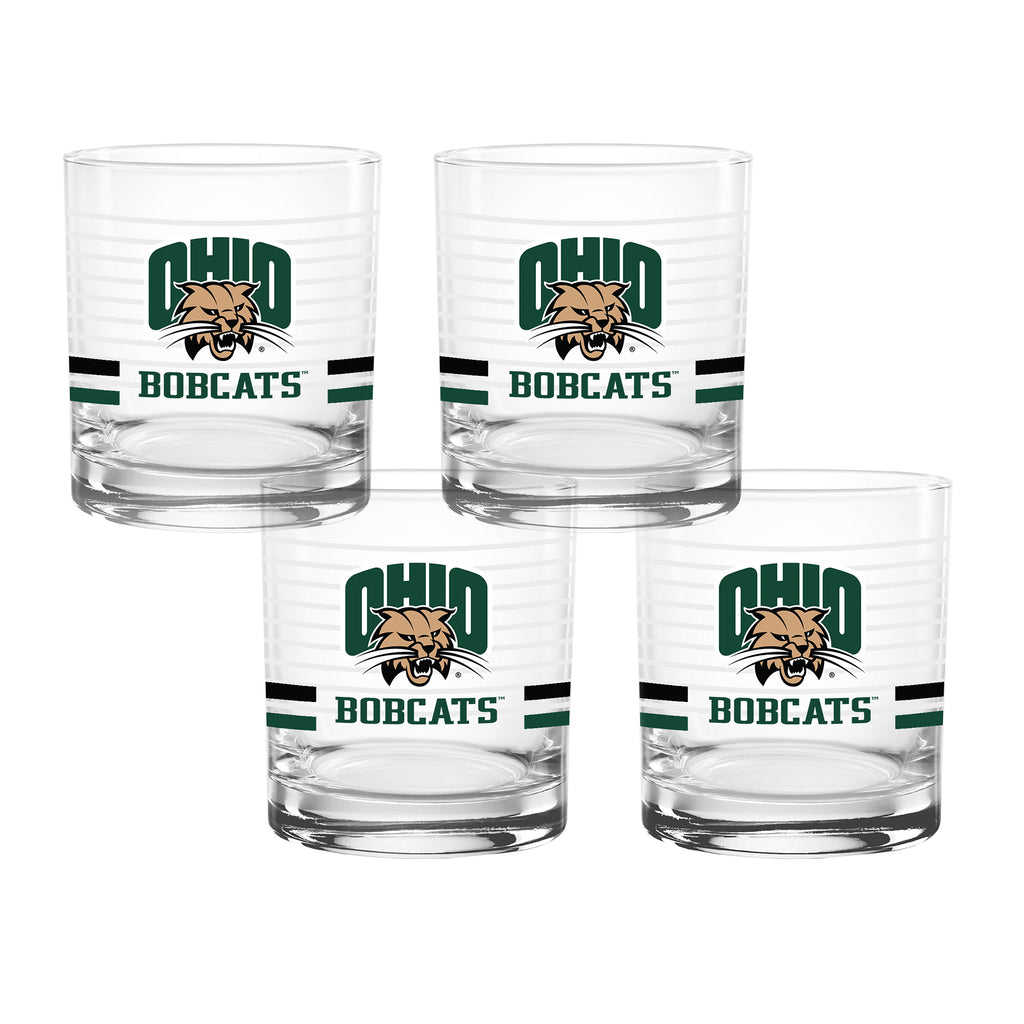 Set of 4 Ohio Bobcats 14oz Ring Rocks Glasses