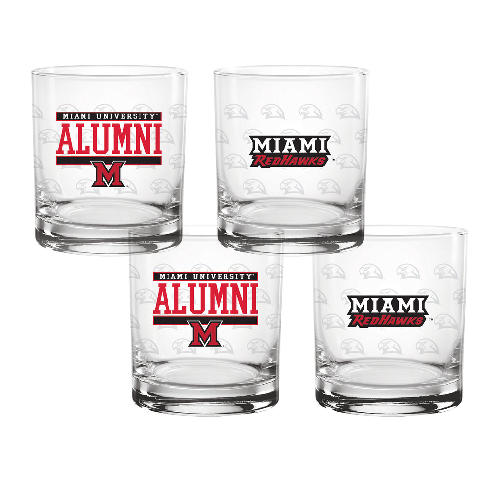 Set of 4 Miami Redhawks 14oz Alumni Rocks Glasses