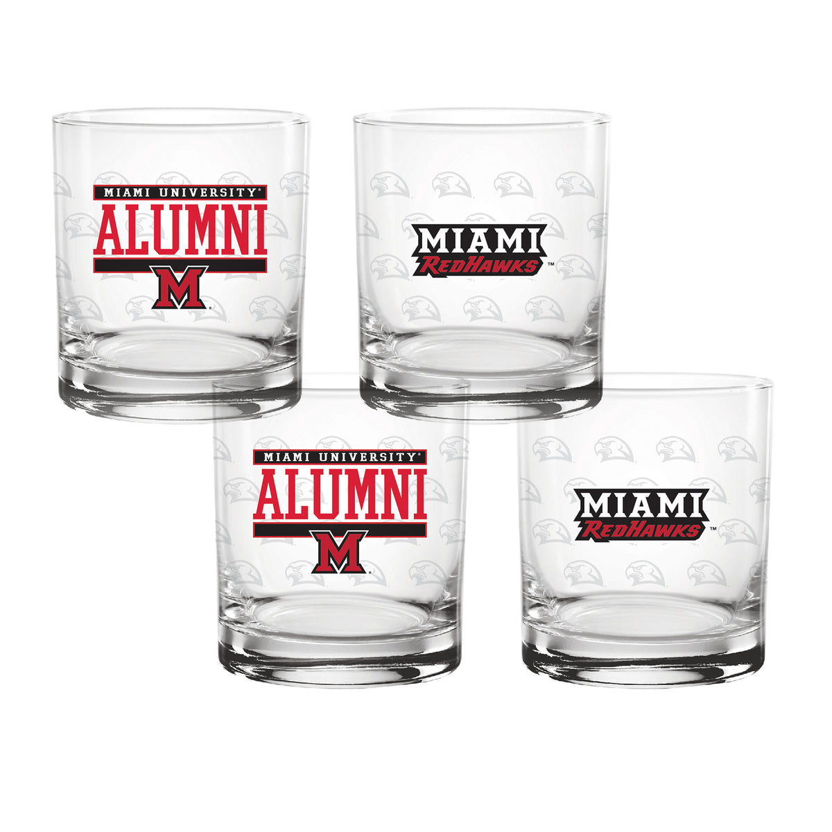 Set of 4 Miami Redhawks 14oz Alumni Rocks Glasses