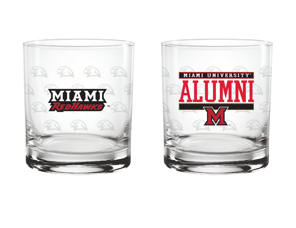Set of 2 Miami Redhawks 14oz Alumni Rocks Glasses