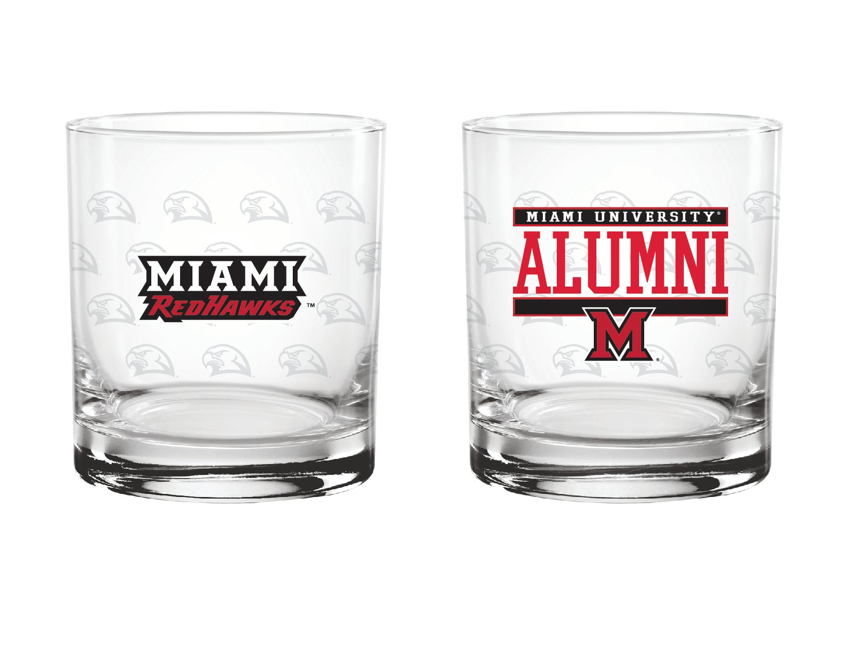 Set of 2 Miami Redhawks 14oz Alumni Rocks Glasses