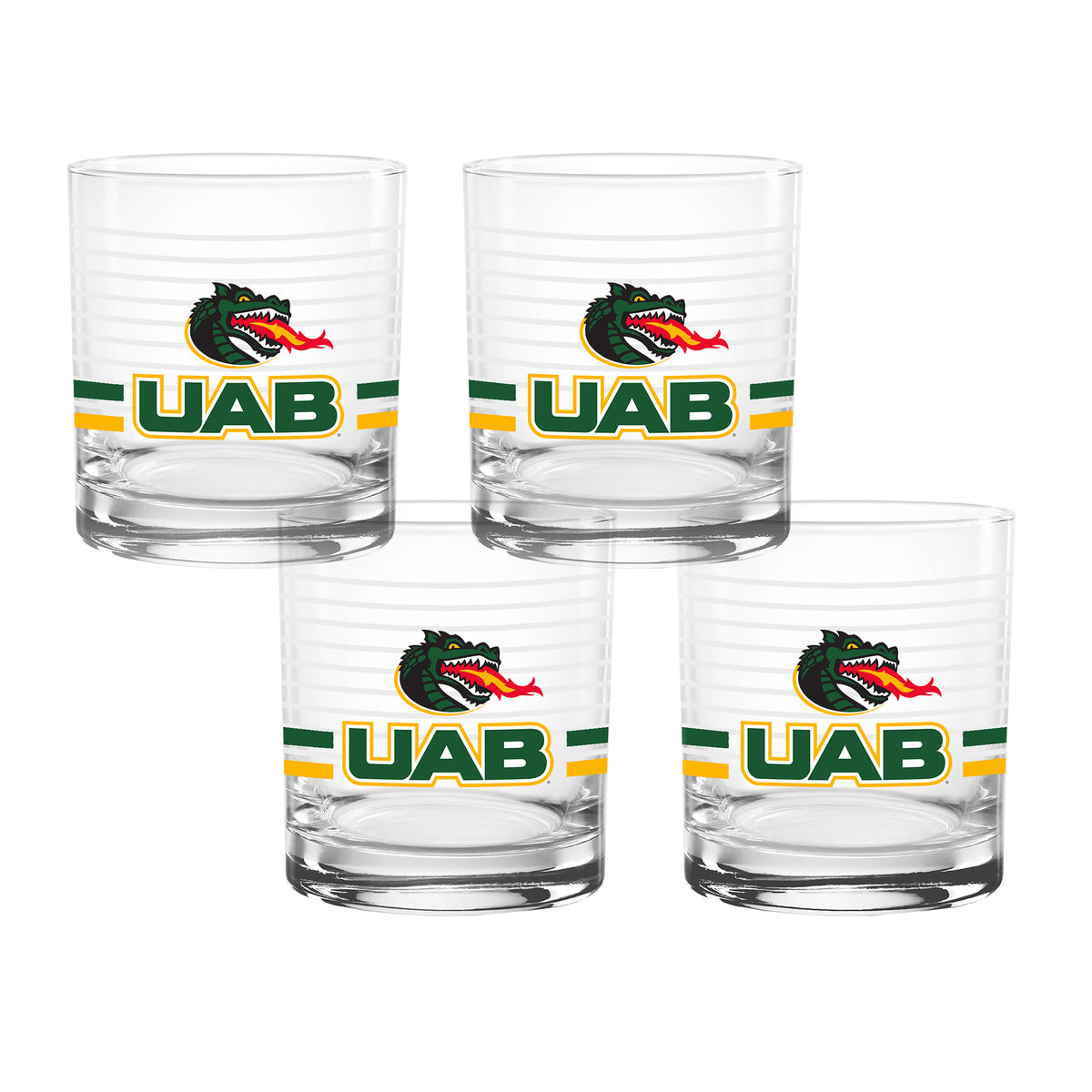 Set of 4 UAB Blazers 14oz Ring Rocks Glasses