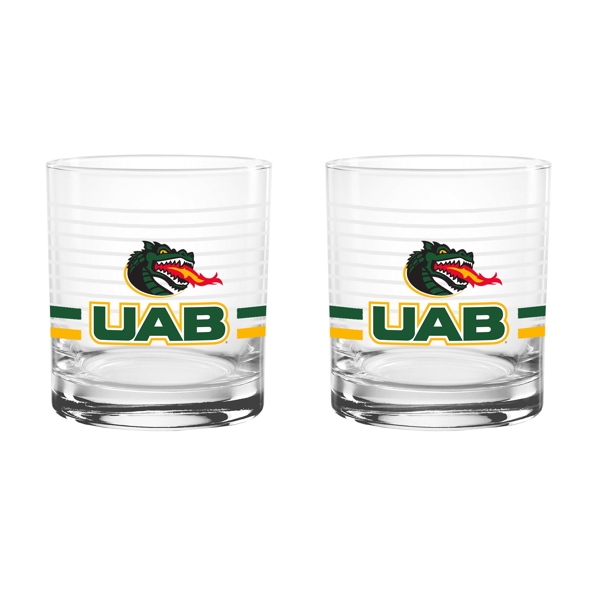 Set of 2 UAB Blazers 14oz Ring Rocks Glasses