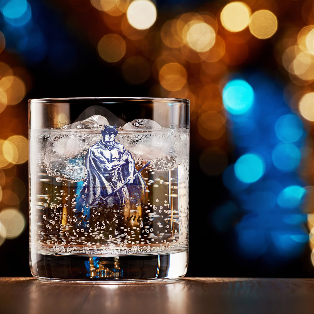 Set of 4 Duke Blue Devils Mascot by Laura Wilcox 14oz Rocks Glasses