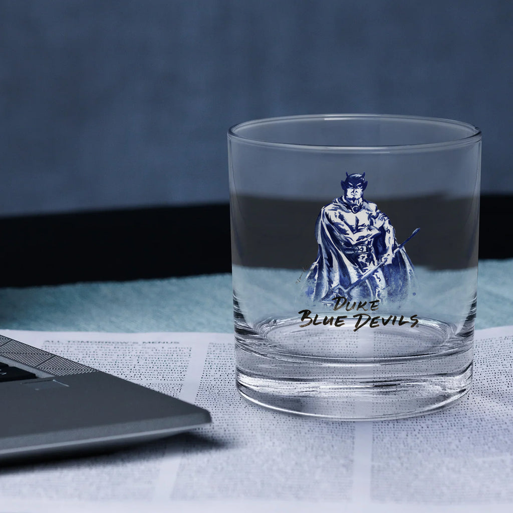 Set of 4 Duke Blue Devils Mascot by Laura Wilcox 14oz Rocks Glasses