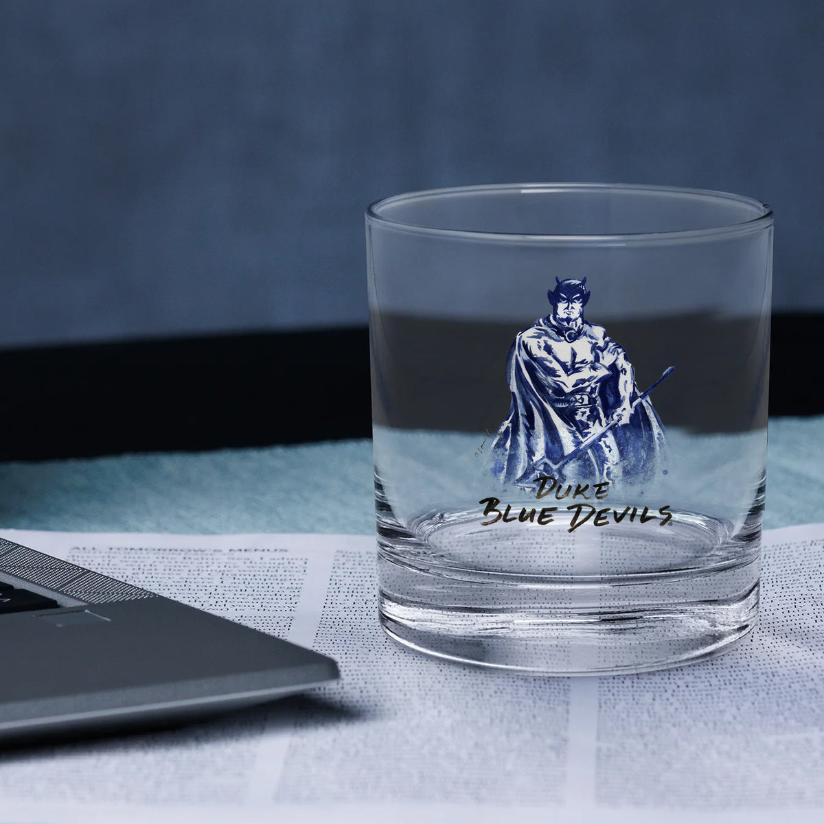Set of 4 Duke Blue Devils Mascot by Laura Wilcox 14oz Rocks Glasses
