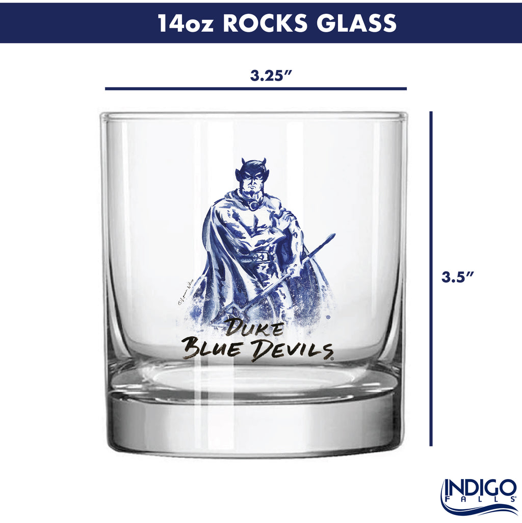 Set of 4 Duke Blue Devils Mascot by Laura Wilcox 14oz Rocks Glasses