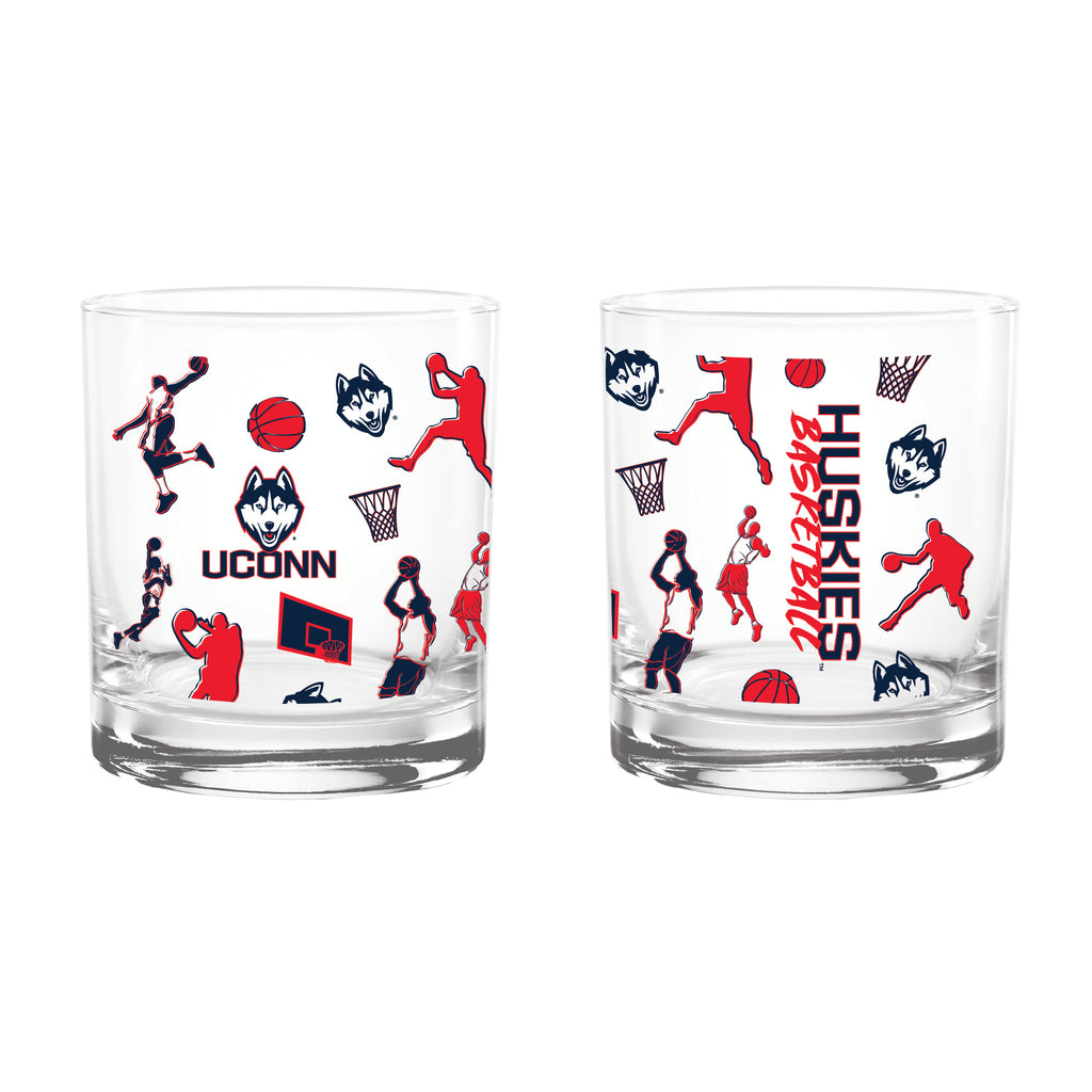 Set of 2 UConn Huskies Sketch 14oz Rocks Glasses