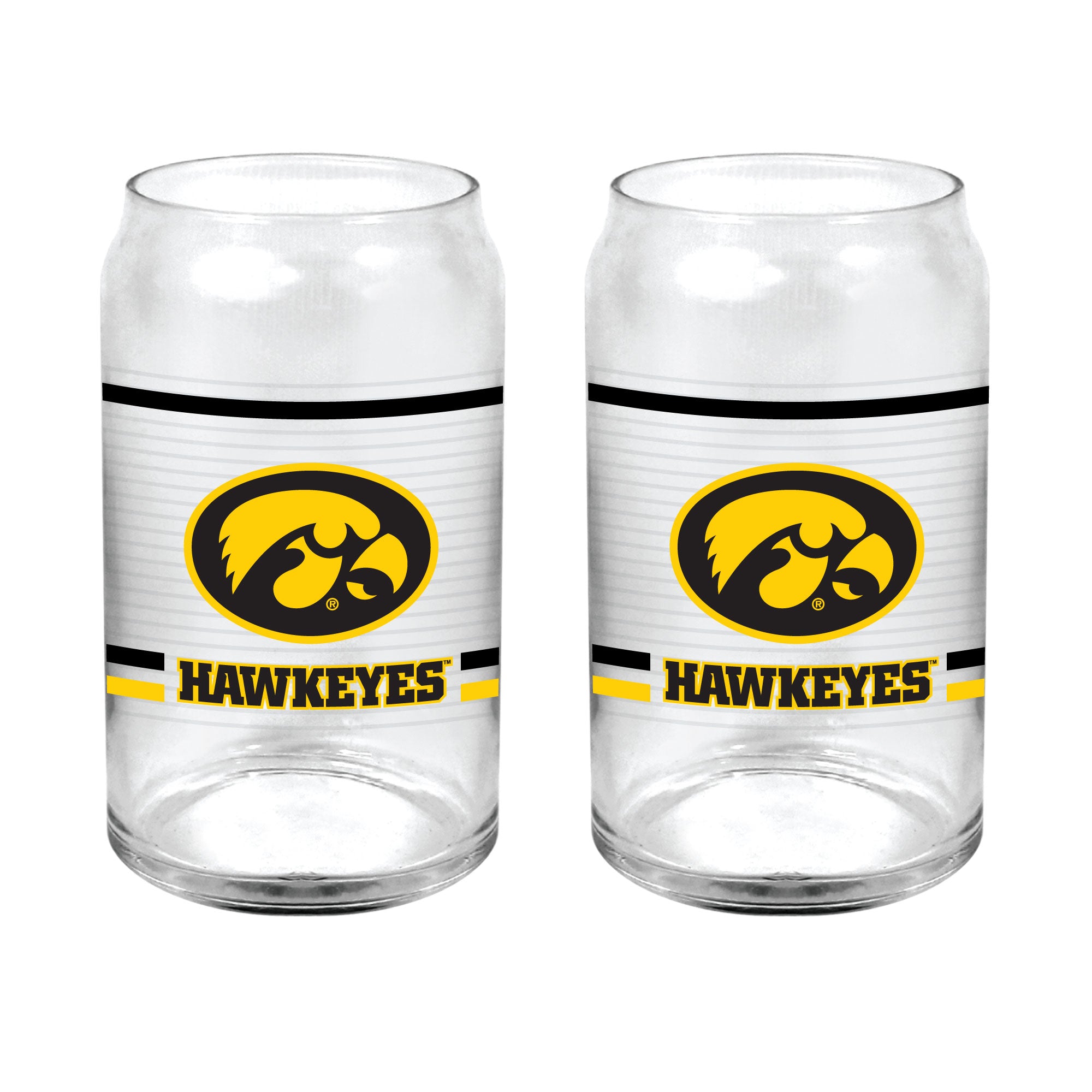 Set of 2 Iowa Hawkeyes 16oz XD Ring Can Glasses