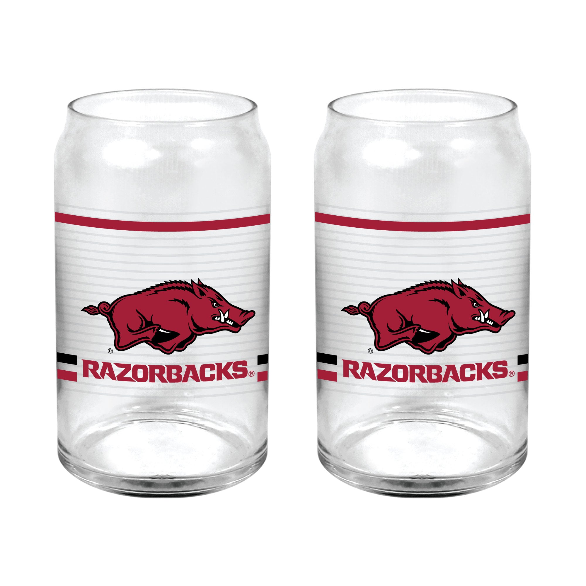Set of 2 Arkansas Razorbacks 16oz XD Ring Can Glasses