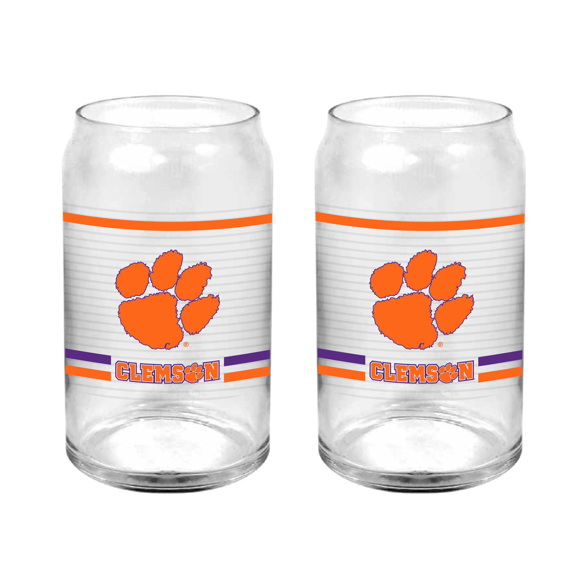 Set of 2 Clemson Tigers 16oz XD Ring Can Glasses