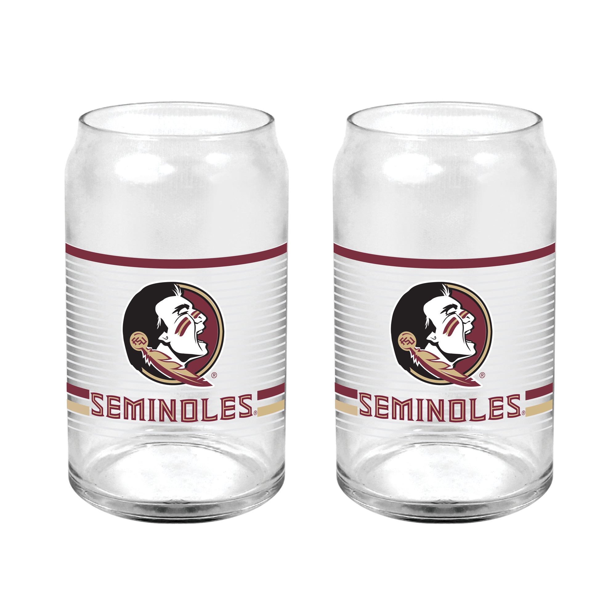 Set of 2 Florida State Seminoles 16oz XD Ring Can Glasses