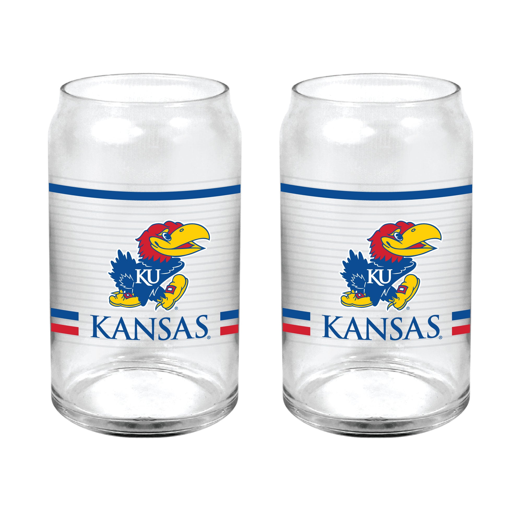 Set of 2 Kansas Jayhawks 16oz XD Ring Can Glasses
