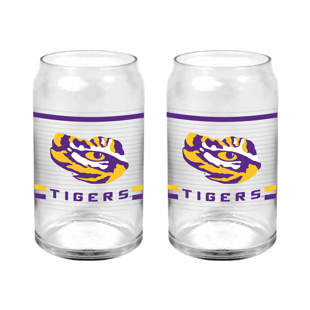 Set of 2 LSU Tigers 16oz XD Ring Can Glasses