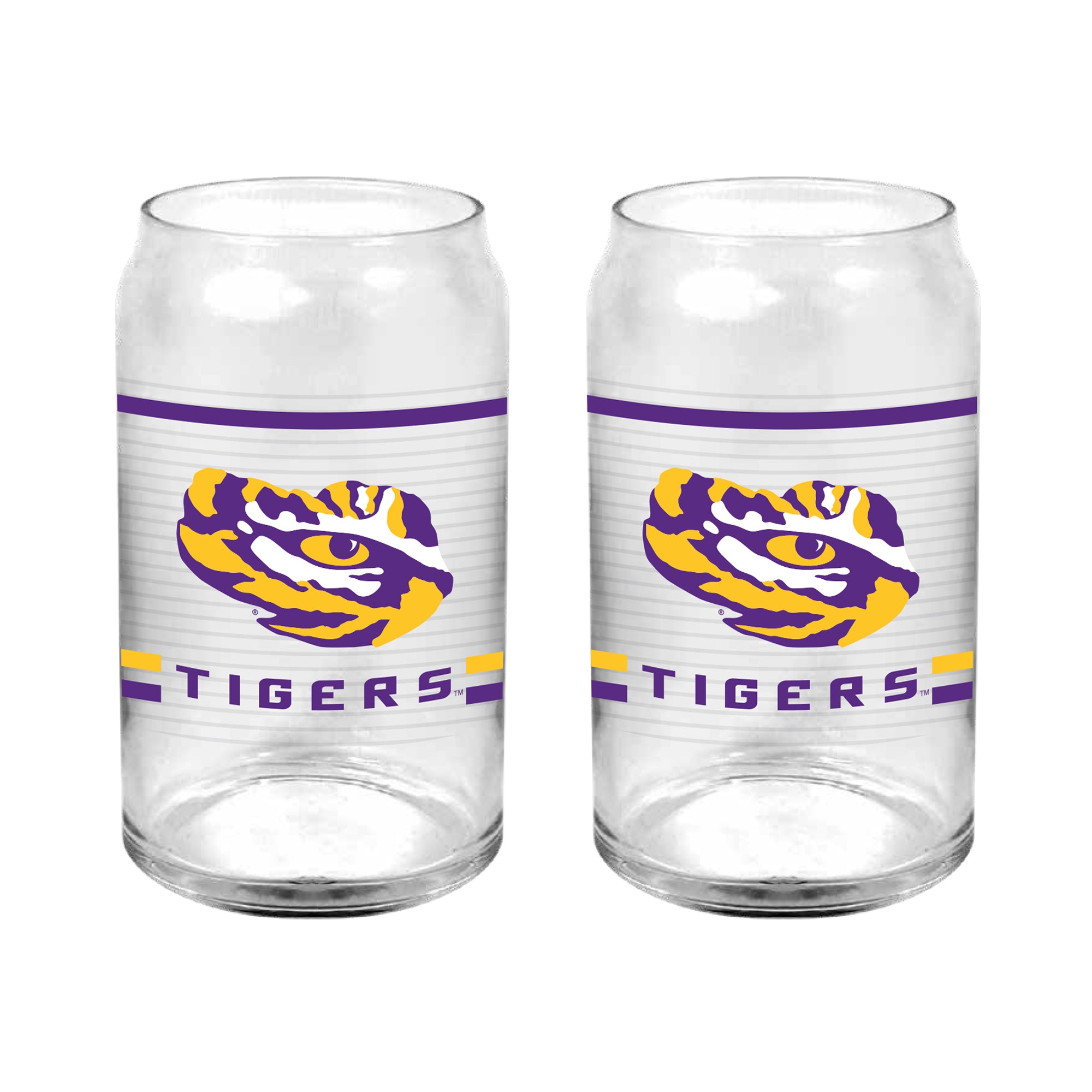 Set of 2 LSU Tigers 16oz XD Ring Can Glasses