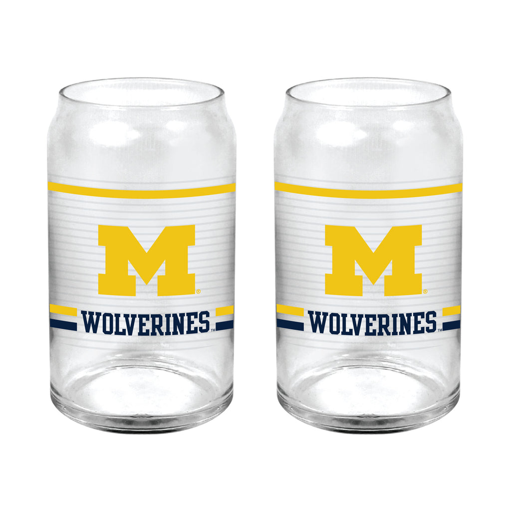 Set of 2 Michigan Wolverines 16oz XD Ring Can Glasses