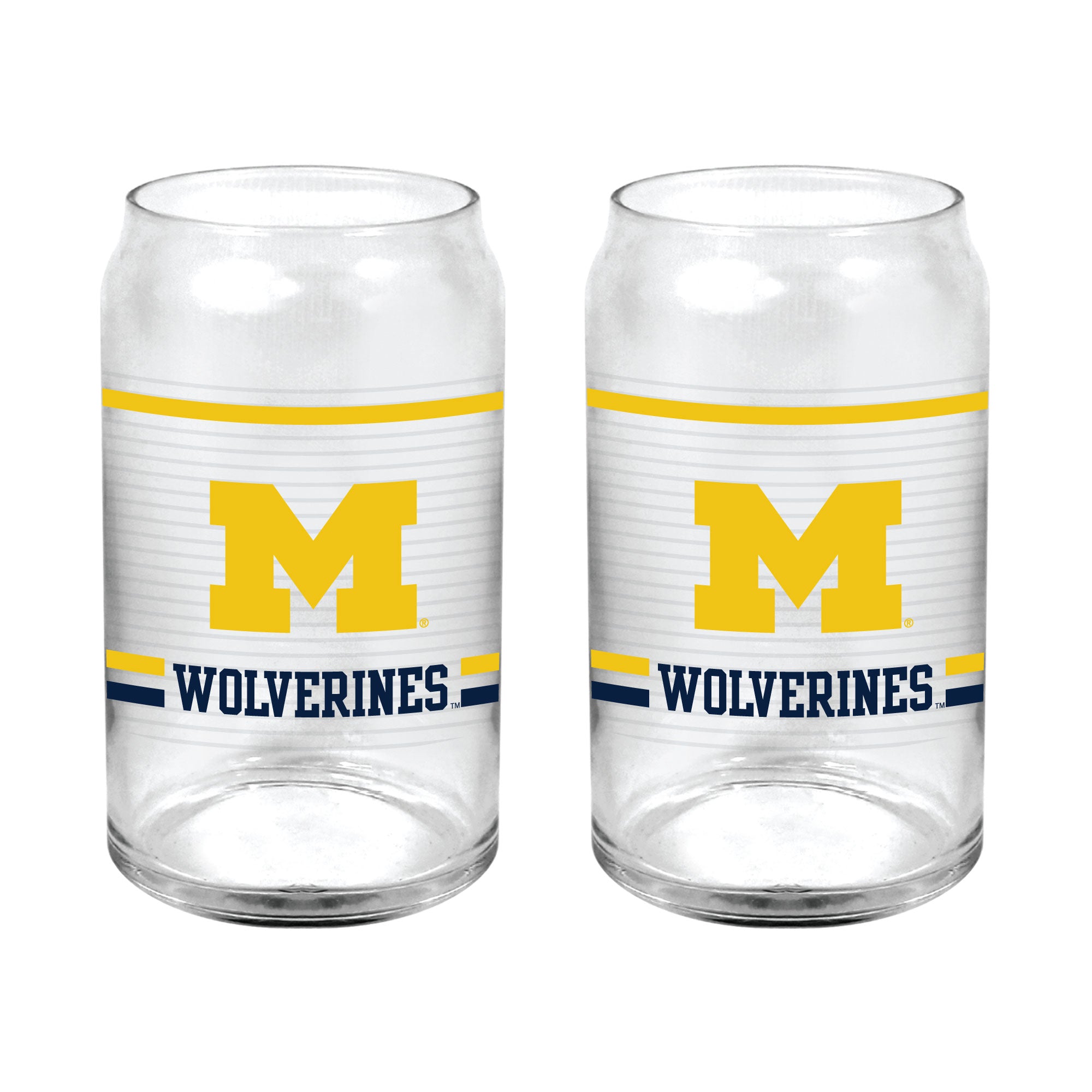 Set of 2 Michigan Wolverines 16oz XD Ring Can Glasses