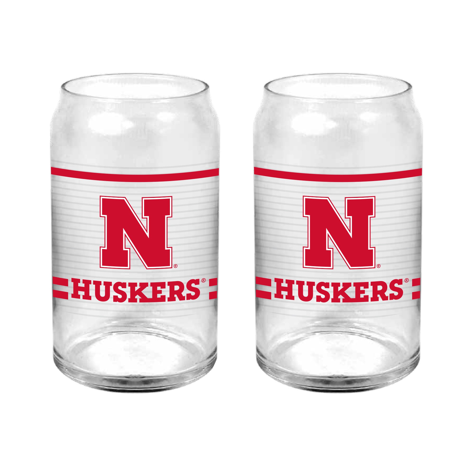 Set of 2 Nebraska Cornhuskers 16oz XD Ring Can Glasses