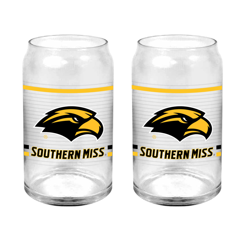 Set of 2 Southern Miss Golden Eagles 16oz XD Ring Can Glasses