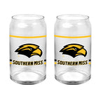 Set of 2 Southern Miss Golden Eagles 16oz XD Ring Can Glasses