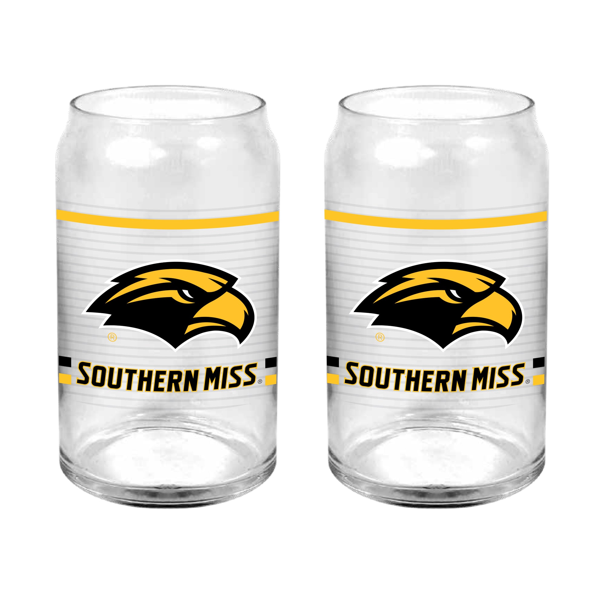 Set of 2 Southern Miss Golden Eagles 16oz XD Ring Can Glasses