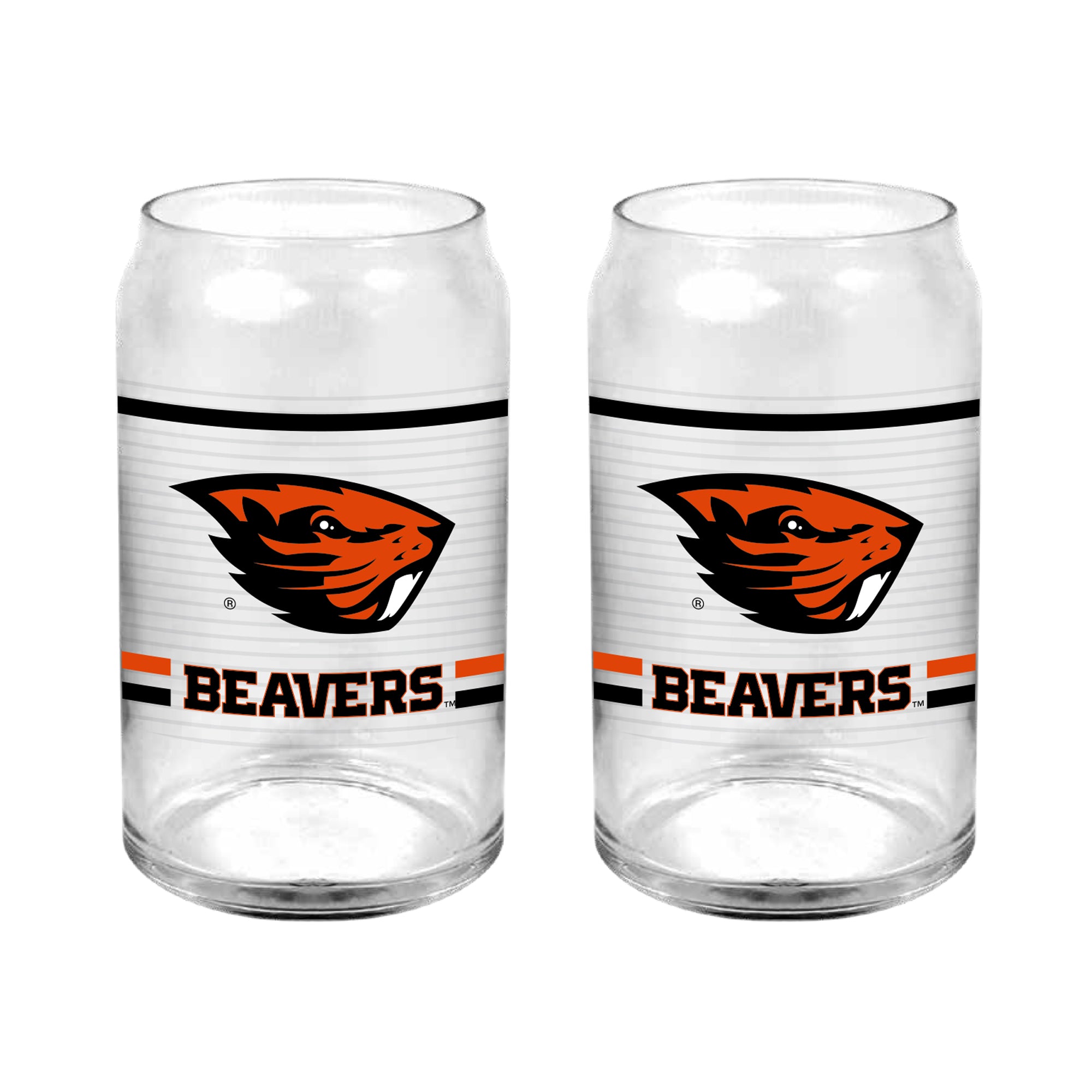 Set of 2 Oregon State Beavers 16oz XD Ring Can Glasses