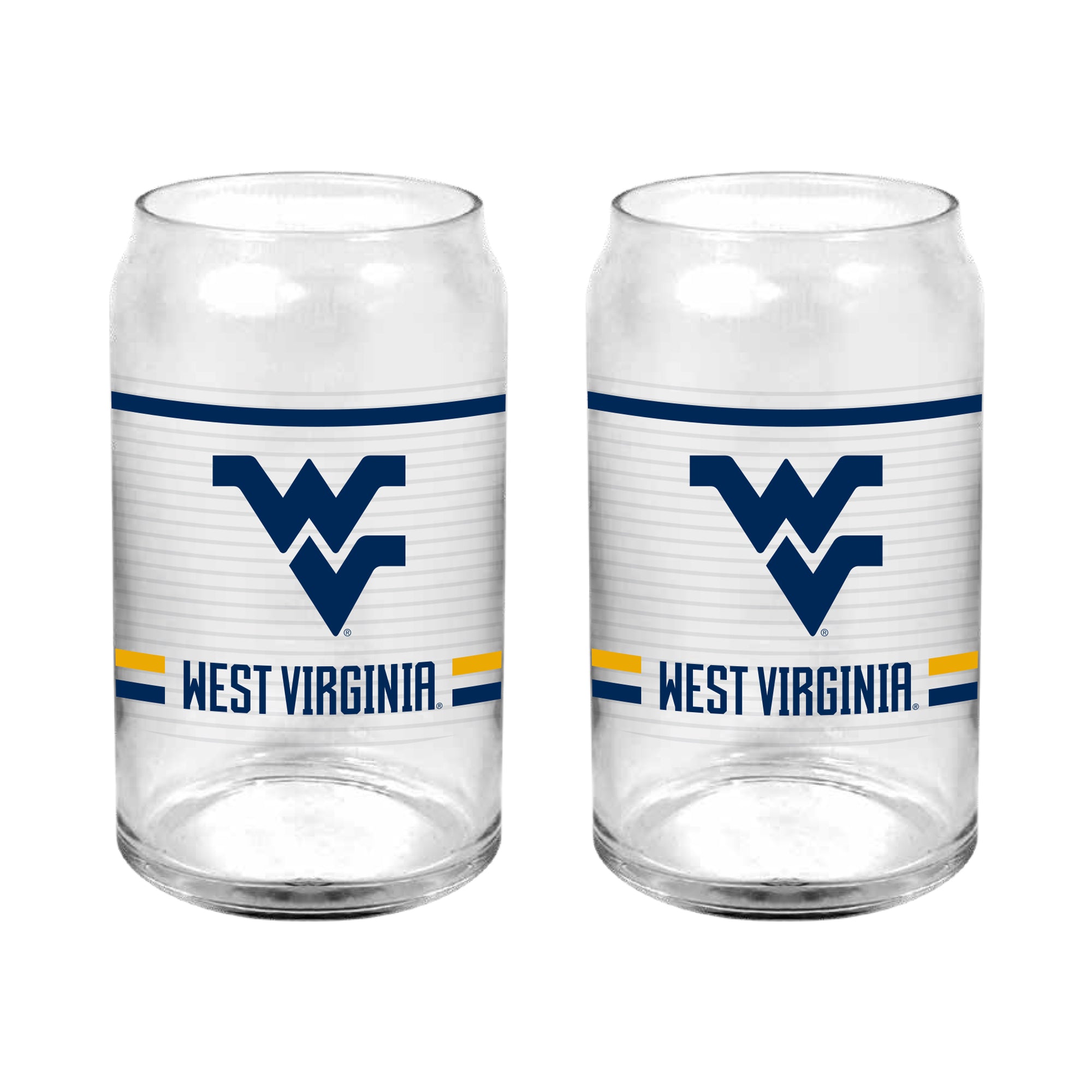 Set of 2 West Virginia Mountaineers 16oz XD Ring Can Glasses