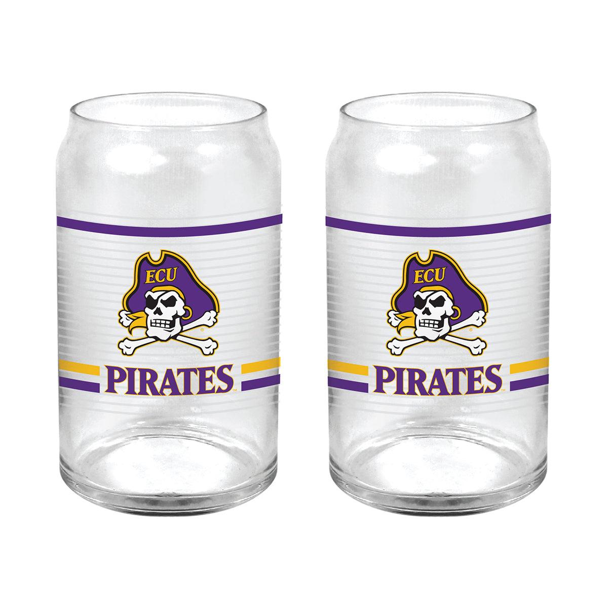 Set of 2 East Carolina Pirates 16oz XD Ring Can Glasses
