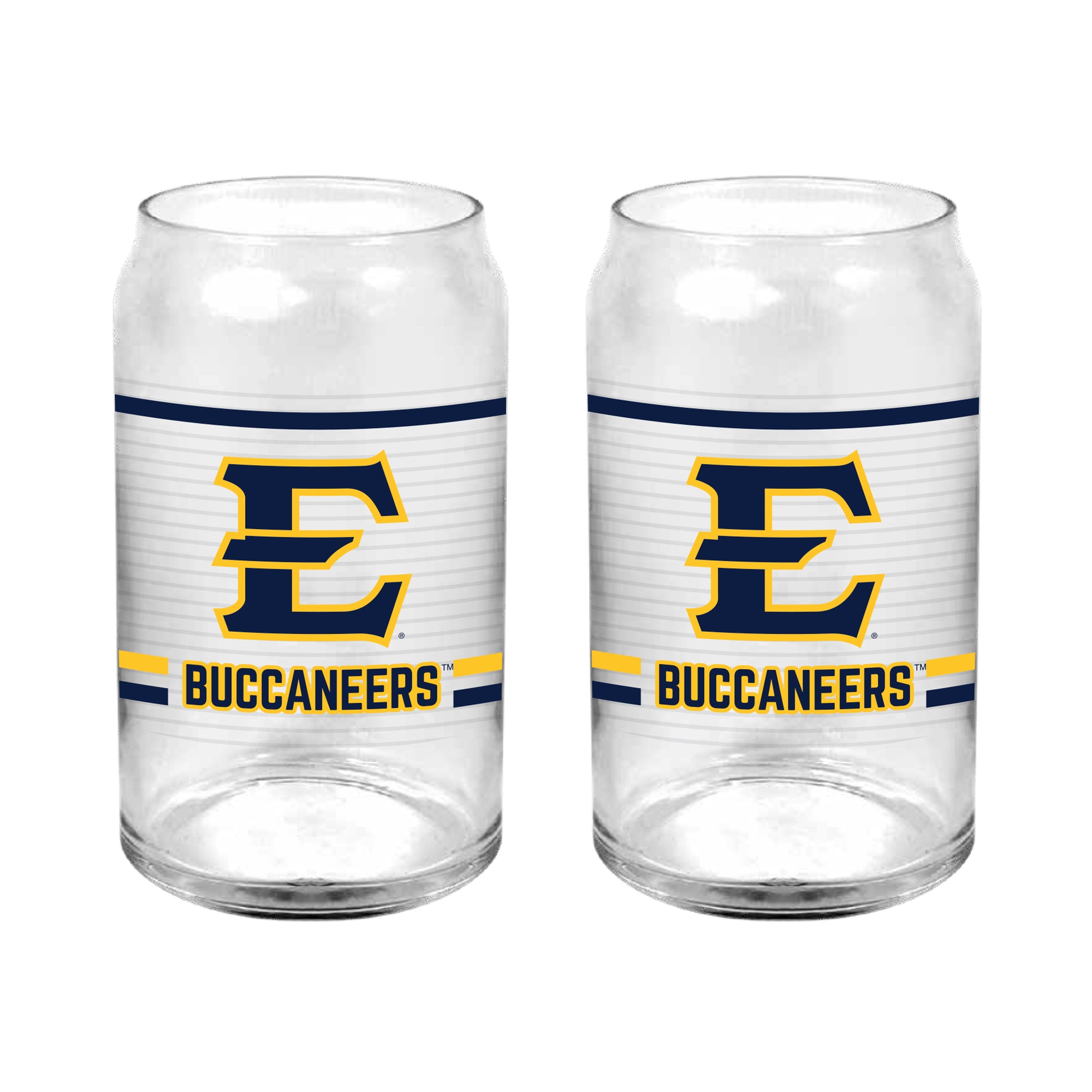 Set of 2 East Tennessee Buccaneers 16oz XD Ring Can Glasses
